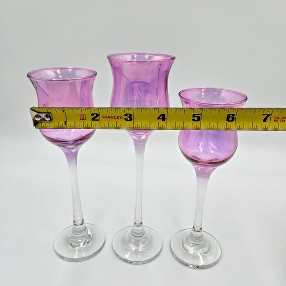 Purple Royal Lustre Trio Vintage PartyLite Candle Holder Glass Set Of 3 Read - Picture 7 of 8